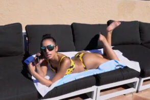 The young girl sunbathes but her stepfather wants to fuck